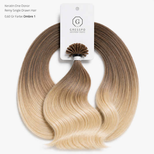 Keratin One Donor Remy Single Drawn Hair 0,60 Gr Farbe Ombre 1
